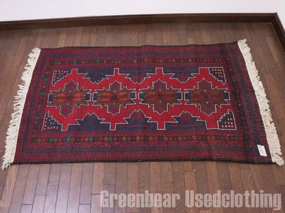 RAGQ263 未使用品 アフガンラグ ビンテージトライバルラグ ウール絨毯 146cm×86cm