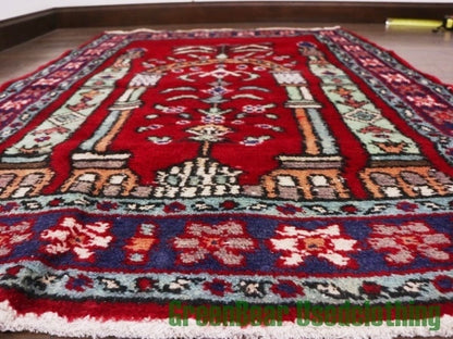 RAGQ017 ビンテージトライバルラグ ウール絨毯 126cm×83cm