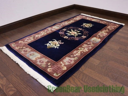 RAGQ035 ビンテージトライバルラグ ウール絨毯 123.5cm×69cm