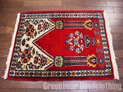 RAGR017 ミニ絨毯マット ビンテージトライバルラグ ウール絨毯 50×65cm