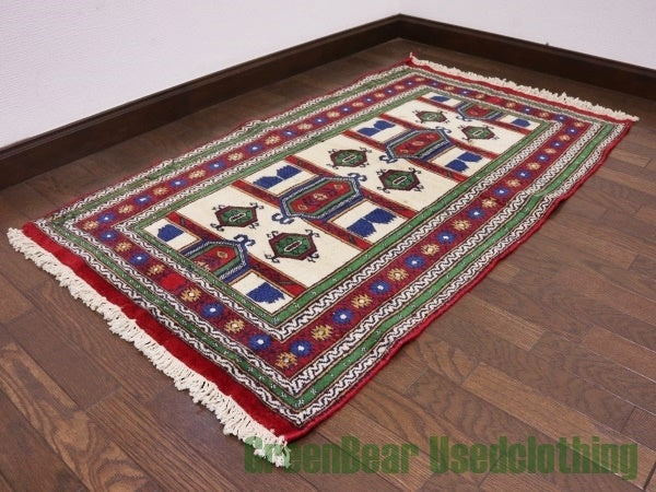 RAGQ043 ビンテージトライバルラグ ウール絨毯 128.5cm×74cm