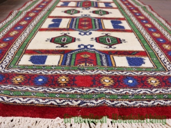 RAGQ043 ビンテージトライバルラグ ウール絨毯 128.5cm×74cm