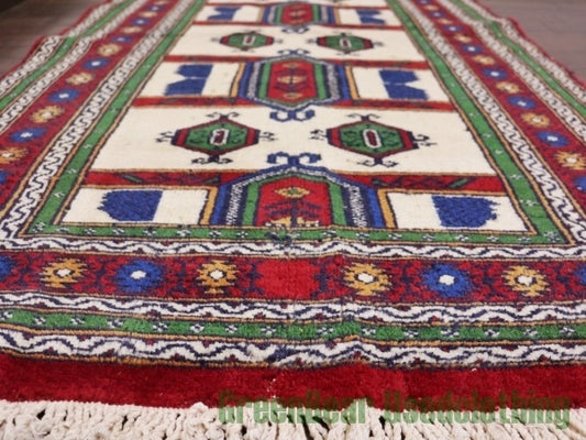 RAGQ043 ビンテージトライバルラグ ウール絨毯 128.5cm×74cm