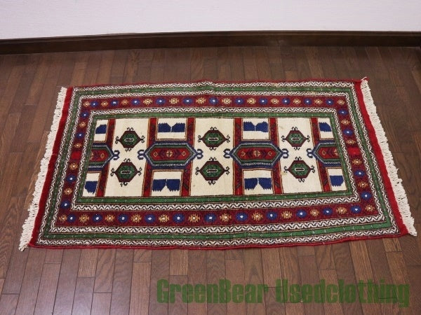 RAGQ043 ビンテージトライバルラグ ウール絨毯 128.5cm×74cm
