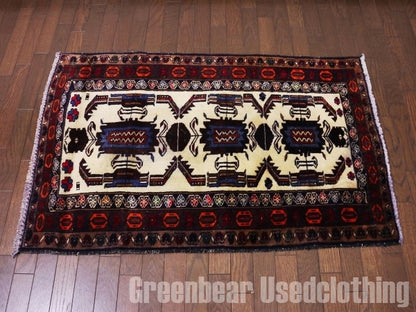RAGQ085 ビンテージトライバルラグ ウール絨毯 107cm×68cm