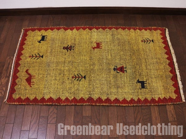 RAGQ135 ビンテージトライバルラグ ウール絨毯 128cm×72.5cm