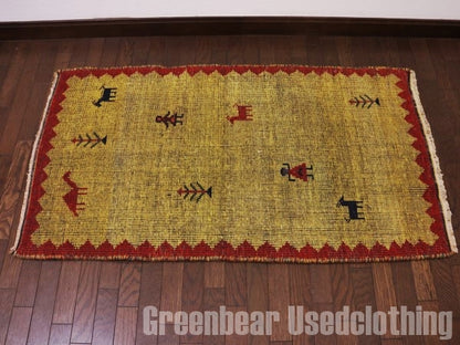 RAGQ135 ビンテージトライバルラグ ウール絨毯 128cm×72.5cm