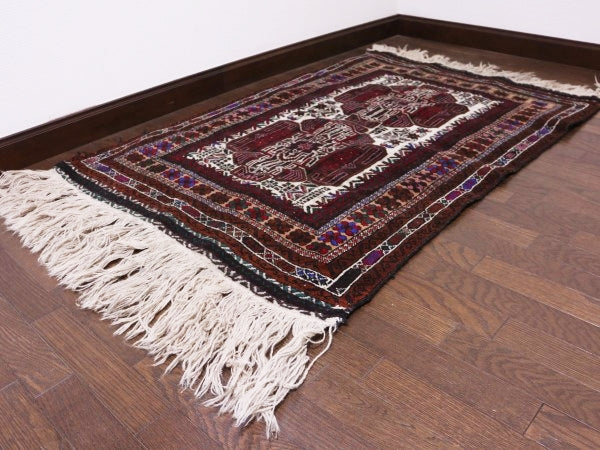 RAGN304 ビンテージトライバルラグ ウール絨毯 124cm×85cm