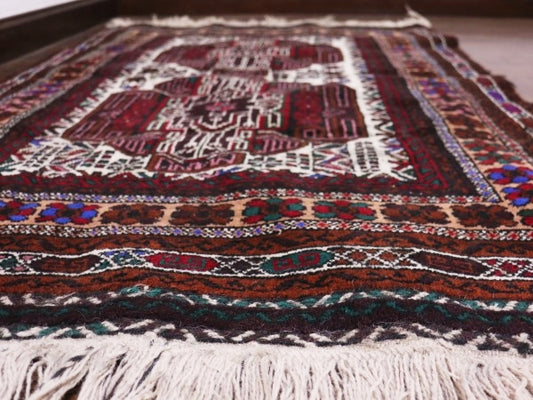 RAGN304 ビンテージトライバルラグ ウール絨毯 124cm×85cm
