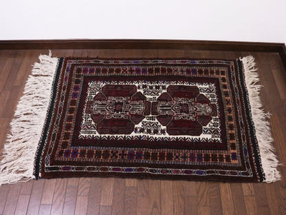 RAGN304 ビンテージトライバルラグ ウール絨毯 124cm×85cm