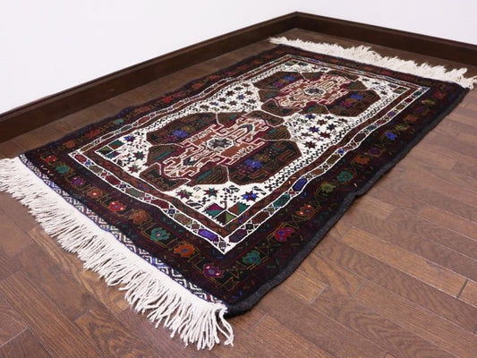 RAGN306 ビンテージトライバルラグ ウール絨毯 133cm×86cm